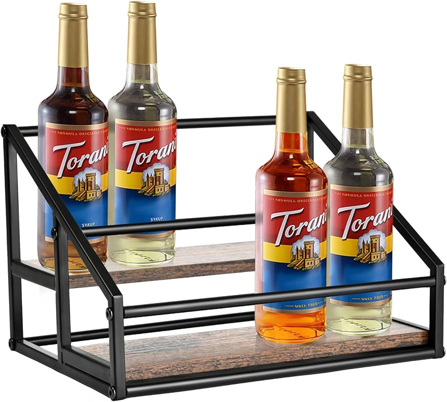 2-Tier Coffee Syrup Organizer - 8 Bottle Rack for Coffee Bar, Kitchen Station - Stand and Holder ... | Amazon (US)