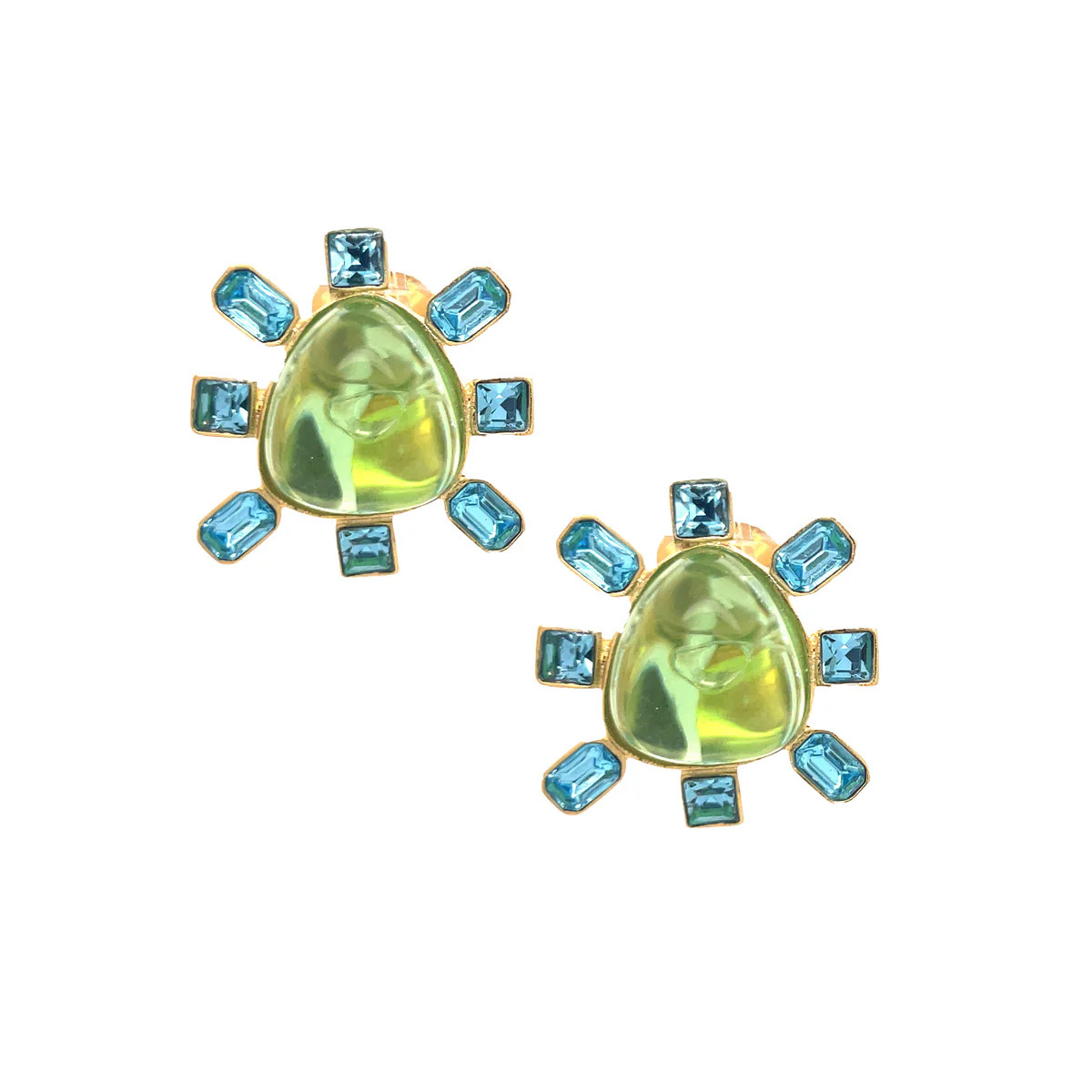 Green with Blue Edge Button Clip On Earrings | Jennifer Miller Jewelry