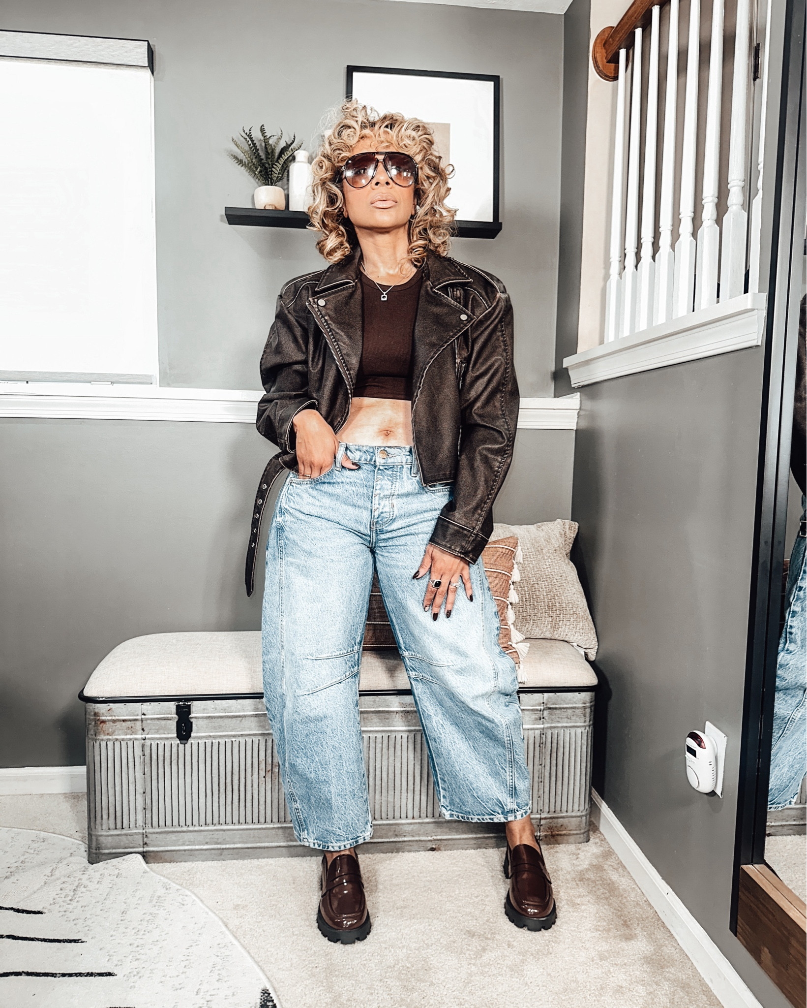 Styling my new brown platform loafers with a cropped tank, barrel jeans and sunnies 🍁 The perfect outfit to transition into Fall 👌🏽 I paired this base with a puffer vest and faux leather jacket to showcase its versatility 💕

#LTKStyleTip #LTKShoeCrush #LTKFindsUnder100