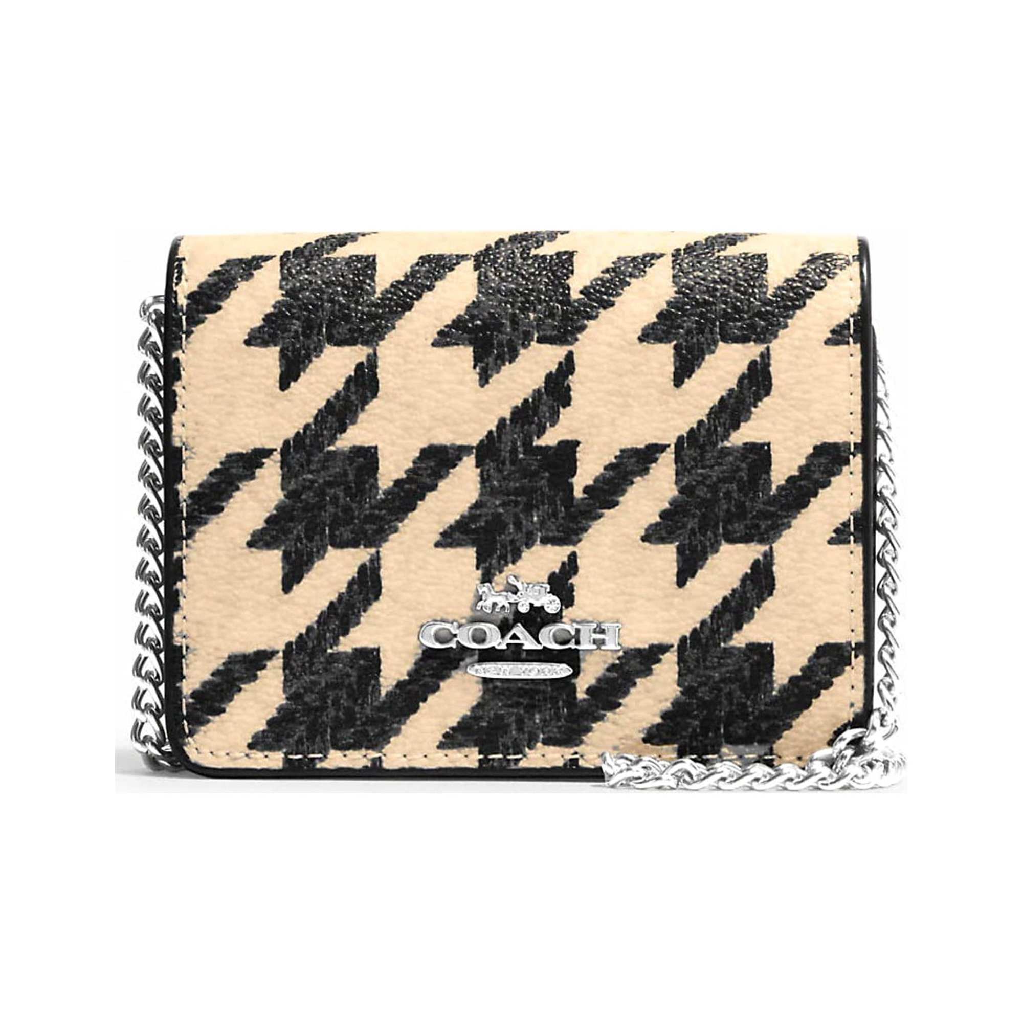 Coach Women's Mini Leather Wallet On A Chain with Houndstooth Print (Cream / Black) | Walmart (US)