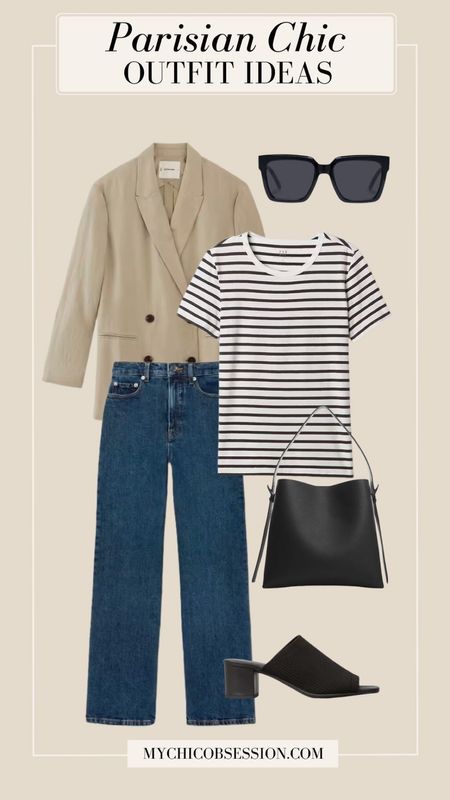An easy way to call French girl style to mind is to incorporate a striped tee into your look. This is another one of those classic pieces that will never go out of style and is easy to wear because of the simplicity of the pattern. For a casual Friday look, pair it with an oversized blazer, straight-leg jeans, sunglasses, a leather tote, and mule sandals.

#LTKSeasonal #LTKStyleTip