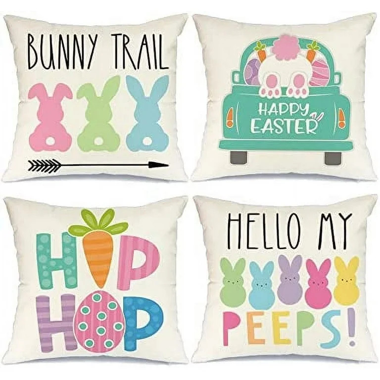 Easter Pillow Covers 18x18" Set of 4 Easter Decorations for Home Kids Throw Pillows Set | Walmart (US)