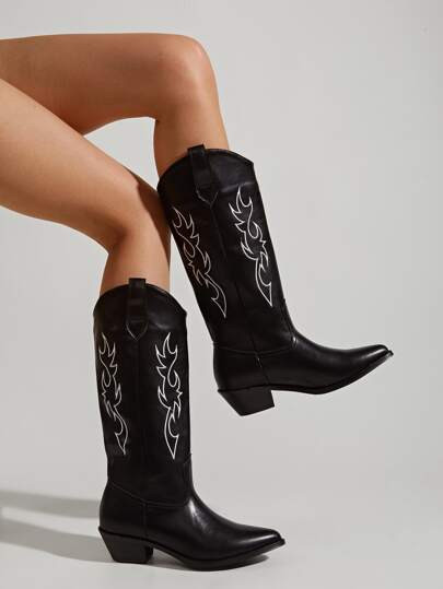 Embroidery Slip On Western Boots | SHEIN