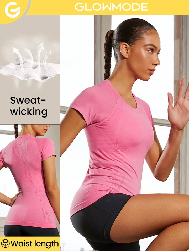 GLOWMODE Coolmax Seamless Workout Shirt Slim Fit Short Sleeve Sports Tees Quick Dry Breathable Gy... | SHEIN