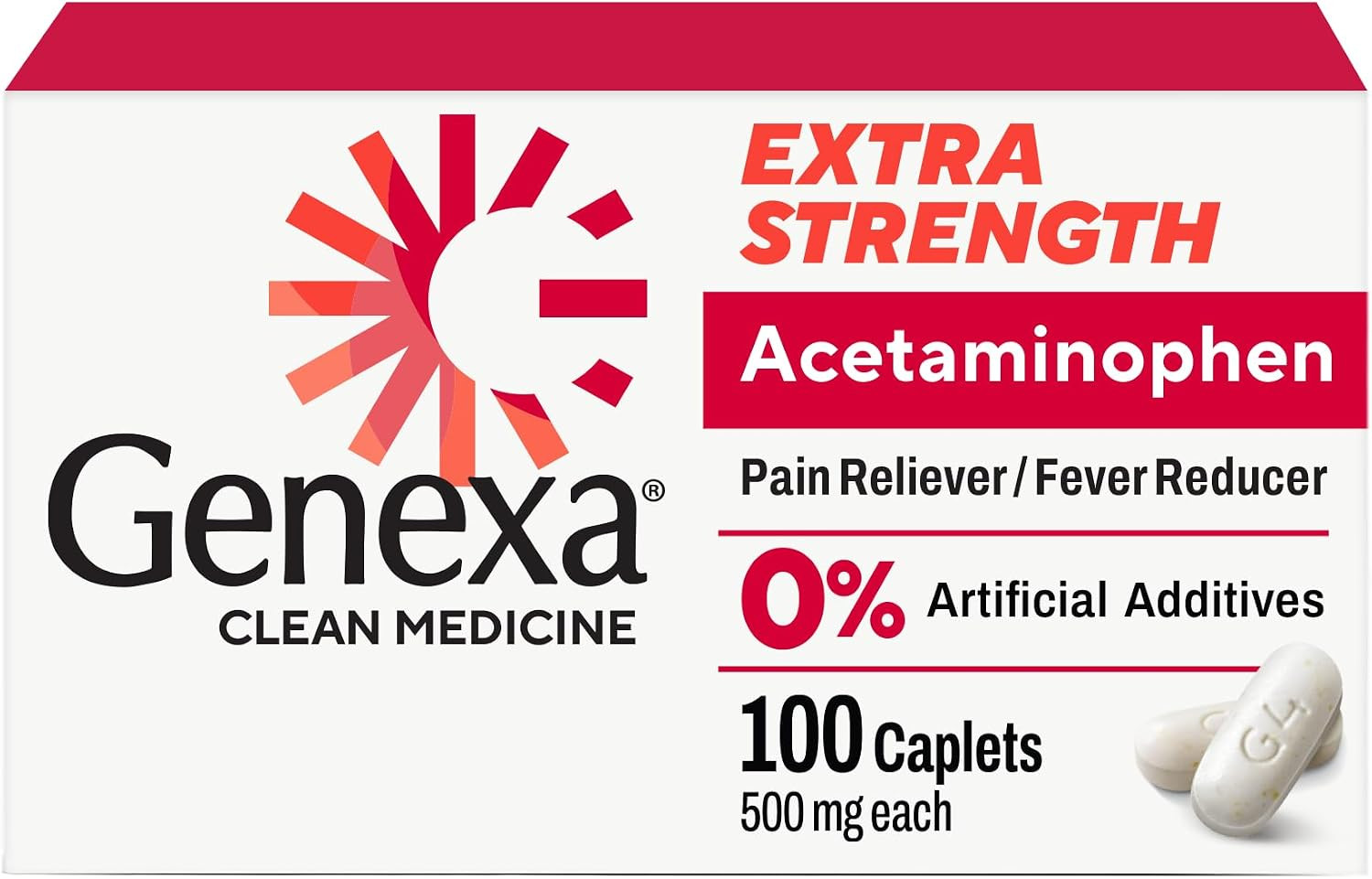 Genexa Acetaminophen 500mg Extra Strength Pain Reliever & Fever Reducer Caplets | Pain Relief Medications & Treatments of Headache, Backache, Toothache, & Minor Arthritis | 100 Count | Amazon (US)