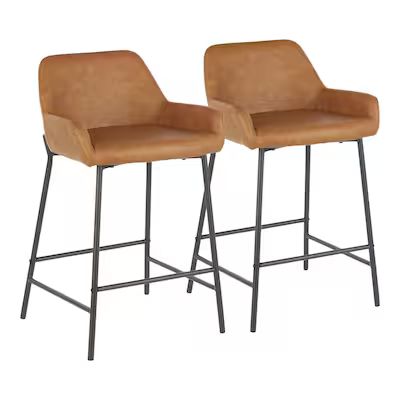 LumiSource Daniella Set of 2 Black Metal, Camel Pu Bar height (27-in to 35-in) Upholstered Bar St... | Lowe's
