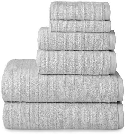 Welhome James 100% Cotton 6 Piece Towel Set | Silver Grey | Stripe Textured | Supersoft & Durable... | Amazon (US)