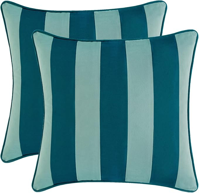 MONDAY MOOSE Decorative Throw Pillow Covers Cushion Cases, Set of 2 Soft Velvet Striped Piping Ed... | Amazon (US)