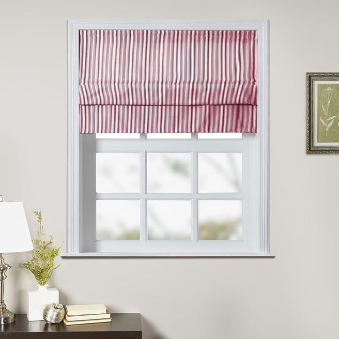 TWOPAGES No Drill Cordless Farmhouse Ticking Stripe Roman Shades Roman Blinds for Windows, Custom... | Amazon (US)