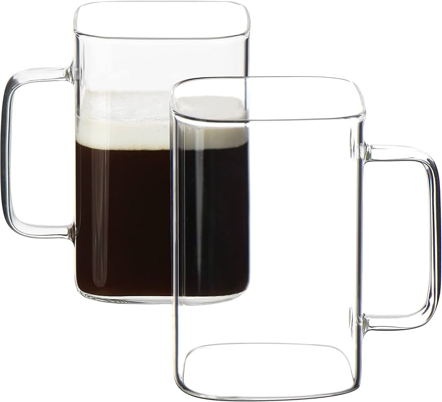 CHRYSLIN Glass Coffee Mugs,20oz Large Coffee Cups with Handle,Square Clear Mugs Set of 2,Heat Res... | Amazon (US)
