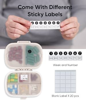 Holii Travel Pill Organizer, 8 Compartments Portable Pill Case, Daily Pill Box to Hold Vitamins, ... | Amazon (US)