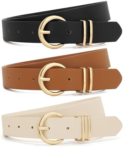 XZQTIVE 3 Pack Women Belts For Jeans Dresses Pants Ladies Leather Waist Belt with Gold Buckle | Amazon (US)