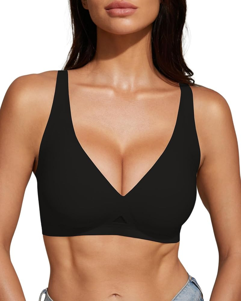 Women Deep V Jelly Bra Push Up Wireless Bralettes No Underwire Comfortable Padded Seamless T-Shir... | Amazon (US)