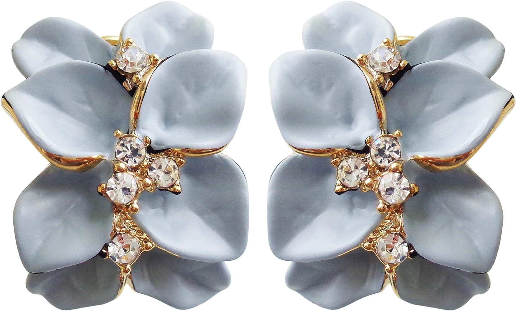 Navachi 18k Gold Plated White Crystal colorful Enamel Leaves Flower Omega Back Earrings | Amazon (US)