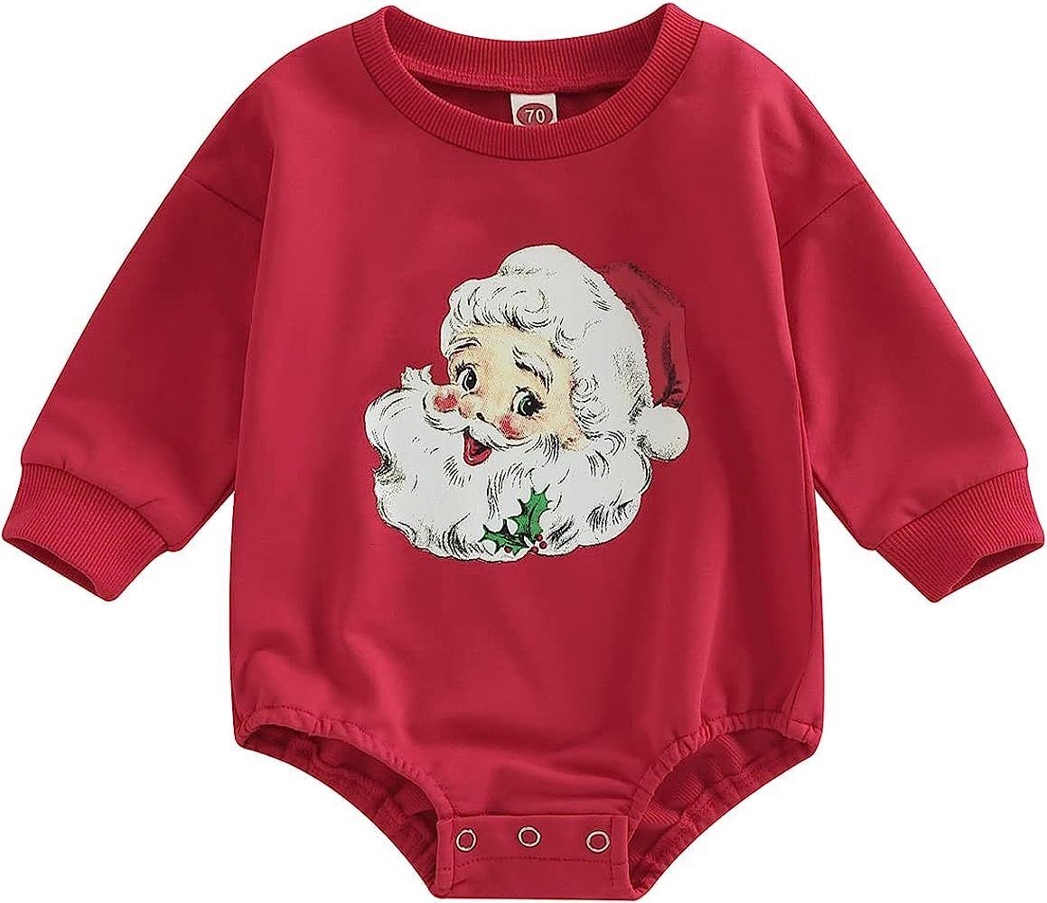 Karuedoo Christmas Baby Boy Girl Clothes Santa Claus Sweatshirt Romper Crewneck Oversized Long Sl... | Amazon (US)