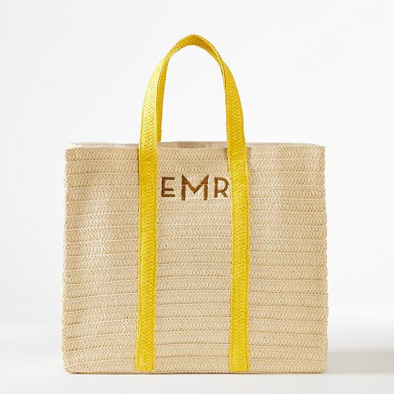 Oversized Straw Beach Tote, Yellow | Mark and Graham