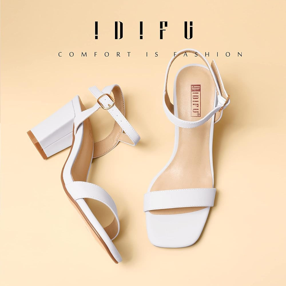 IDIFU Black Nude White Heels for Women, 3 Inch Chunky Heels for Women, Square Toe Womens Heels Prom  | Amazon (US)