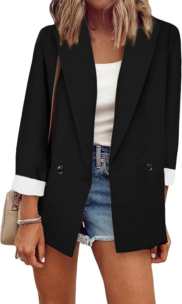 FLITAY Womens Black Blazer Outfit Black Jacket Outfit Denim Shorts Outfit Jean Shorts Outfit Inspo | Amazon (US)