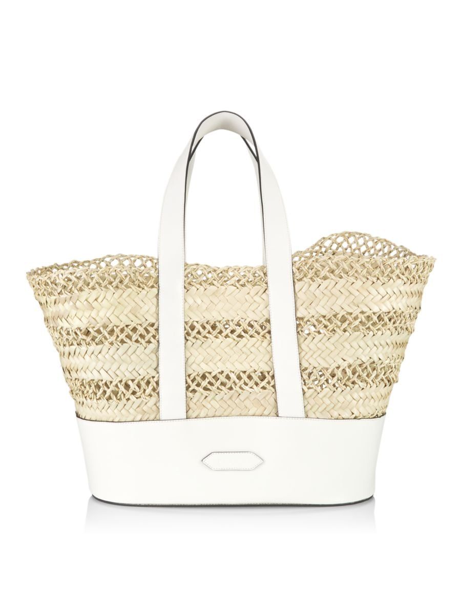 Leather-Trimmed Straw Basket Tote | Saks Fifth Avenue