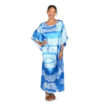 Shop LC WINLAR Blue Polyester Swirl Round Neck Long Satin Kaftan-One Size Fits up to 3X | Walmart (US)
