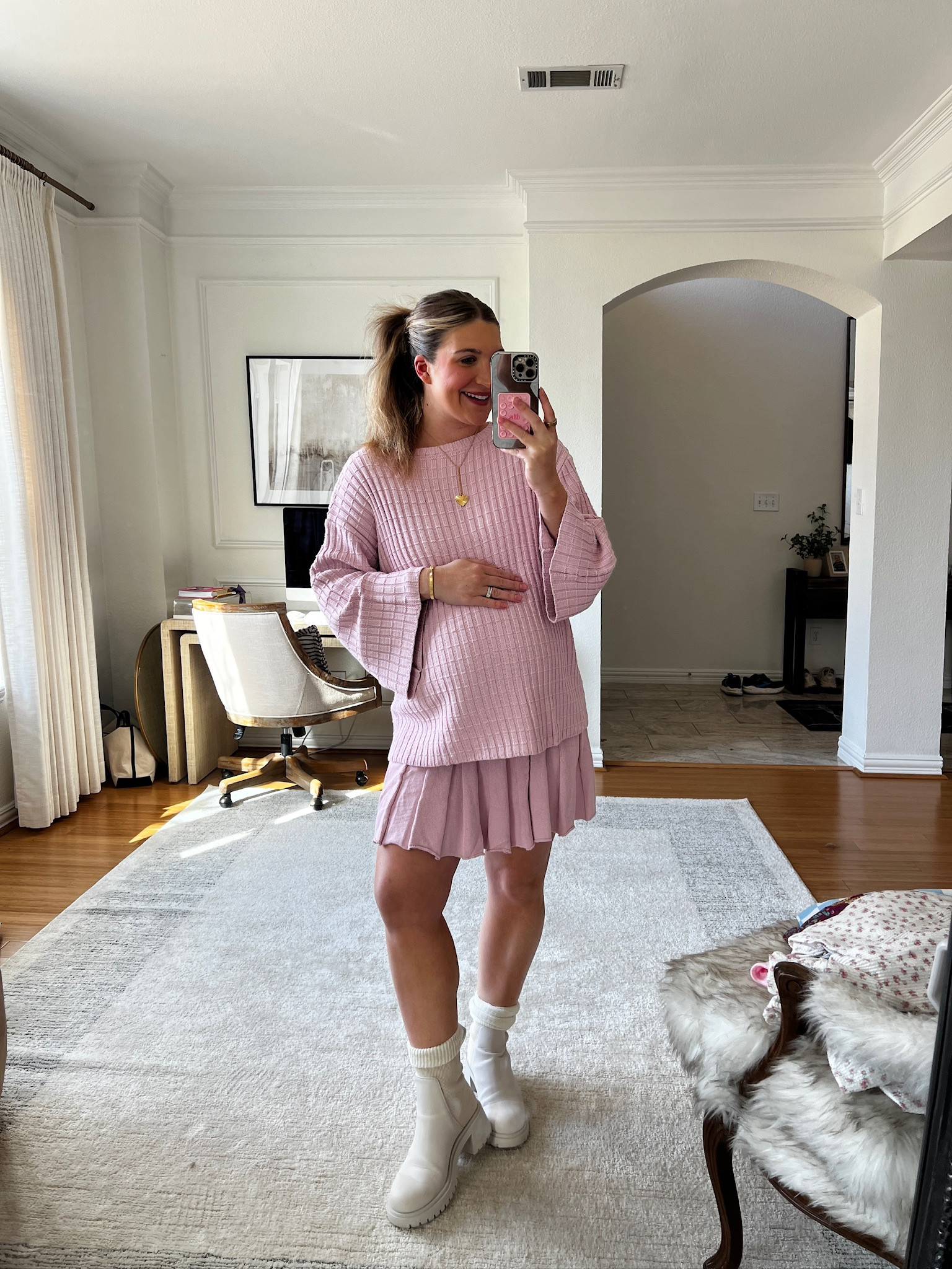 Loving this pink matching set super similar to a Free People look! Perfect for the bump/girl mamas or even to wear this spring 

Coordinating set, sweater set, skirt set, pink outfit, maternity outfit, bump-friendly, mom outfit, mom ootd

#LTKBump