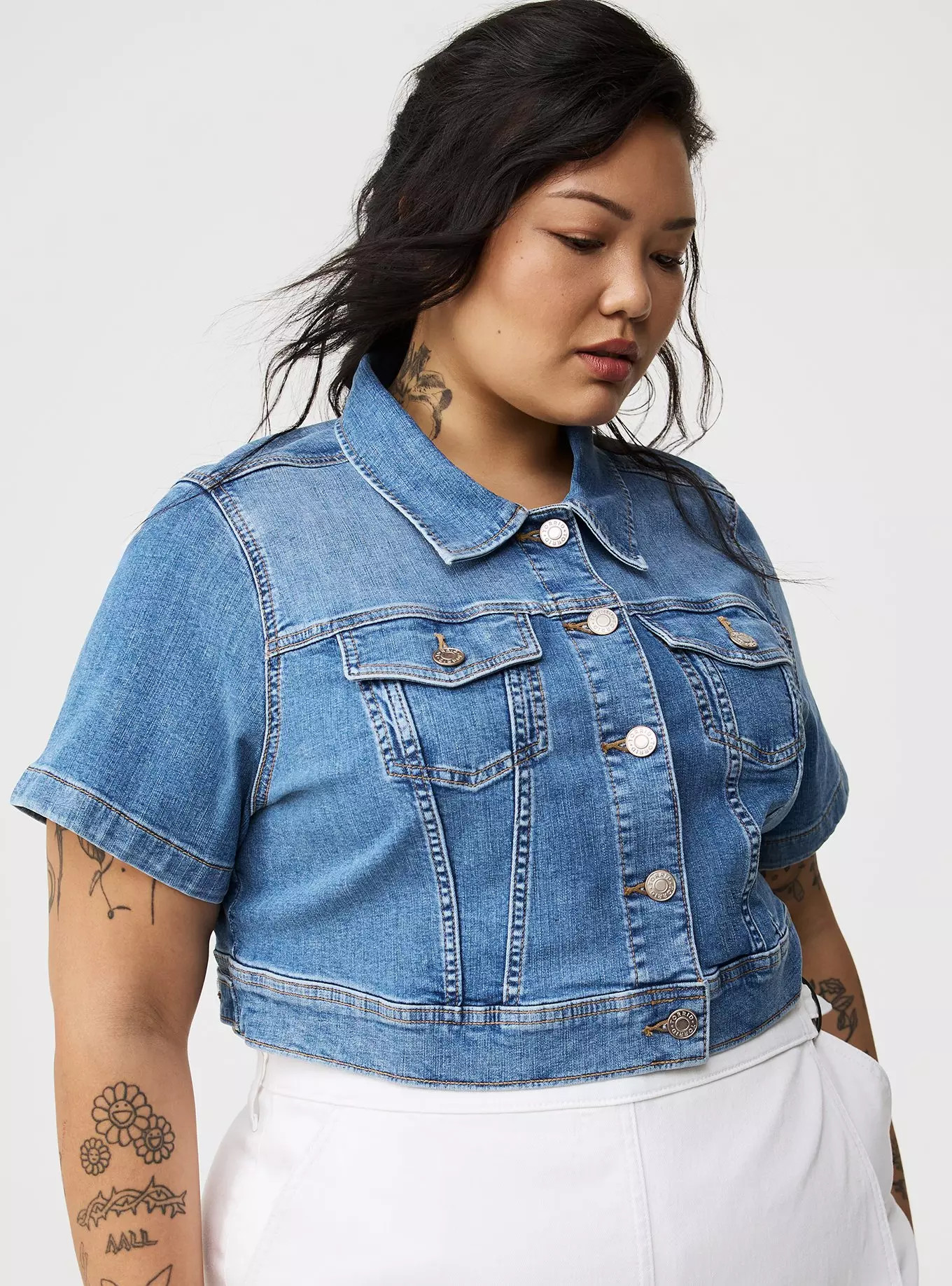 Denim Short Sleeve Cropped Trucker | Torrid (US & Canada)