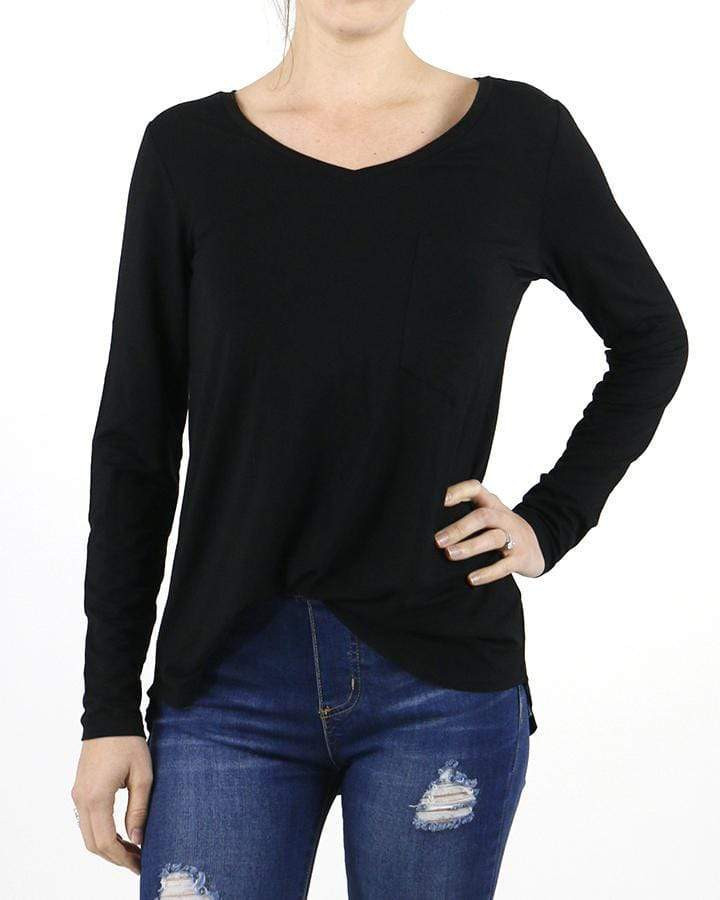 Long Sleeve Perfect Pocket Tee in Black | Grace and Lace