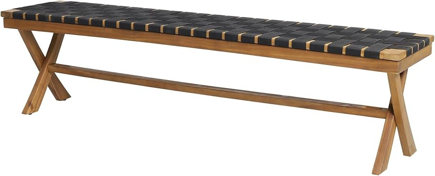Christopher Knight Home Jeffery Outdoor Acacia Wood Bench with Rope Seating, Black and Teak 61x13... | Amazon (US)