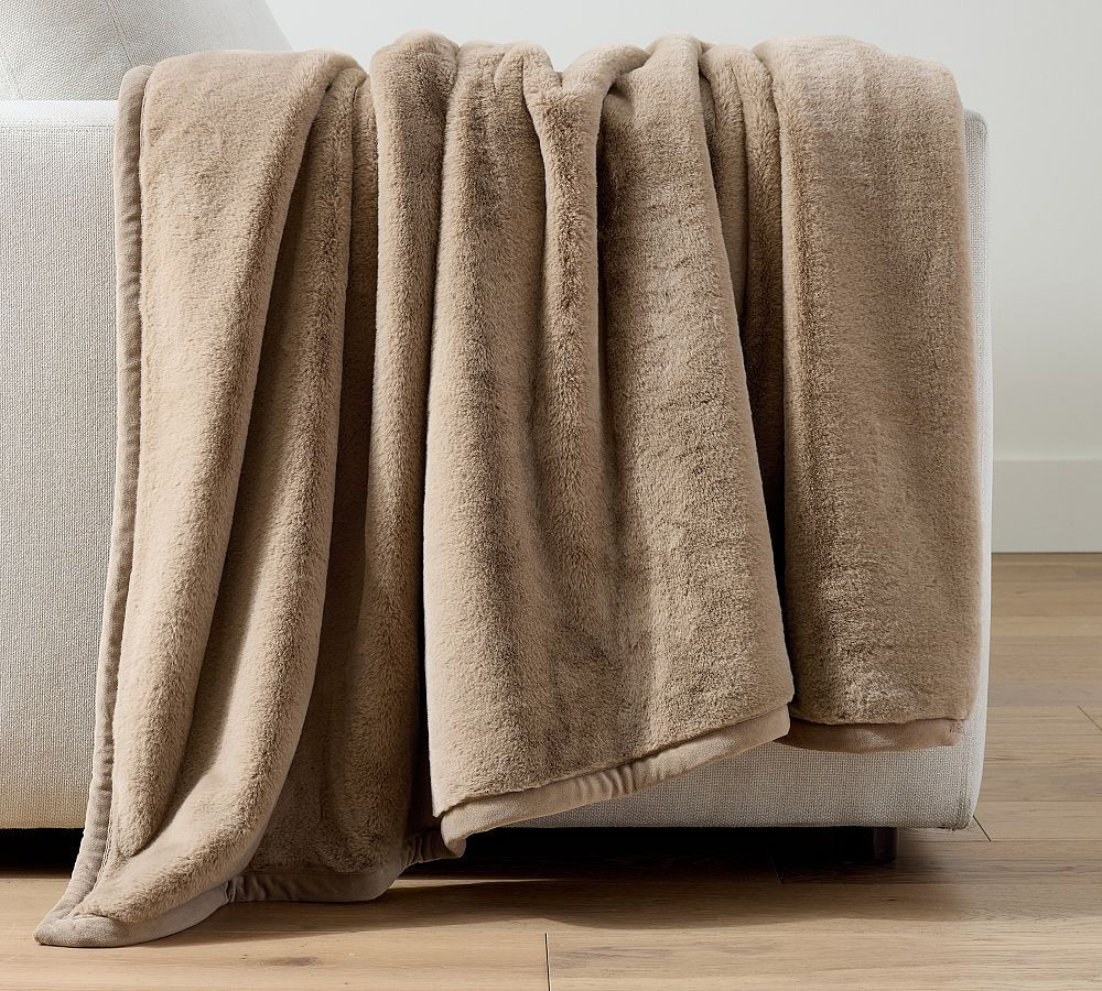 Double Faced Rabbit Faux Fur Throw, Taupe, 60"" x 80 | Pottery Barn (US)