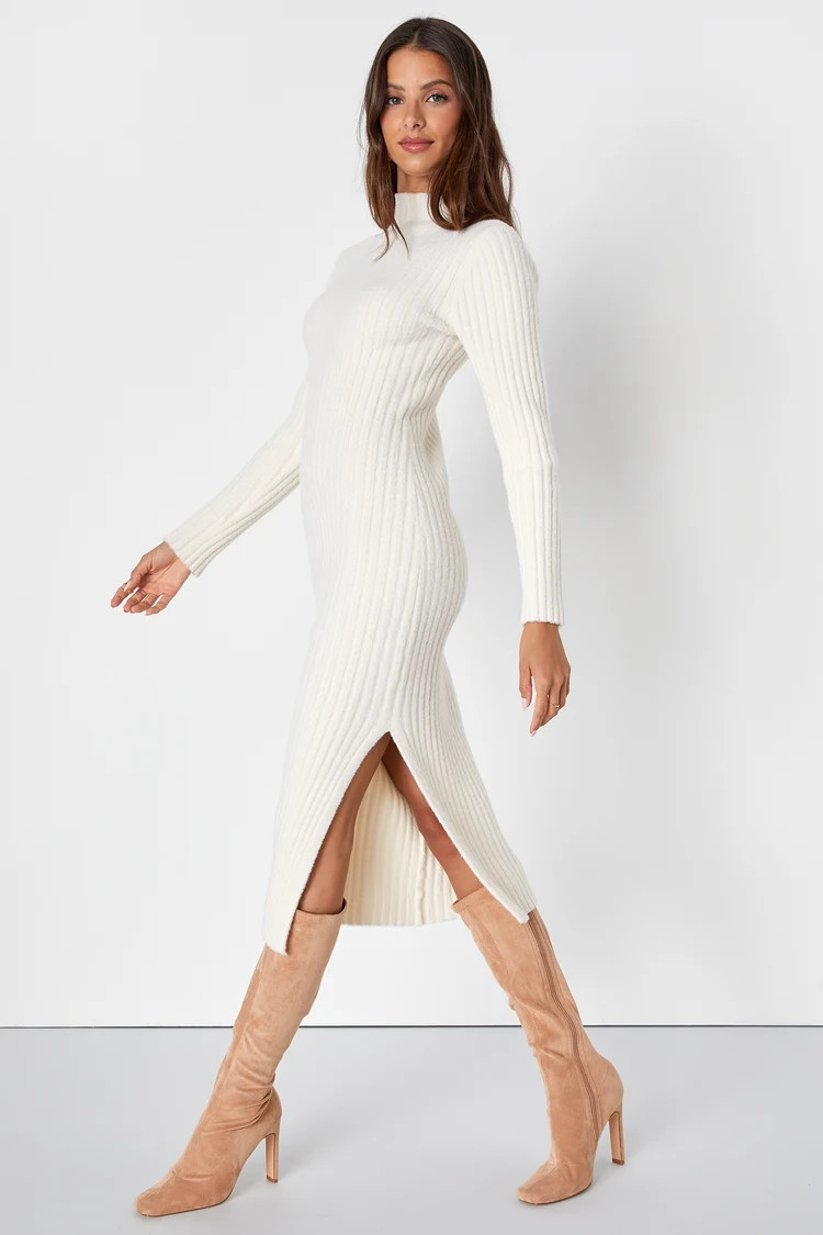 Irresistible Feelings Ivory Fuzzy Knit Midi Sweater Dress | Lulus