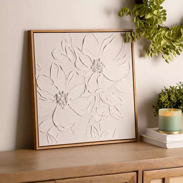 White Textured Flowers Framed Canvas Art Print | Kirklands