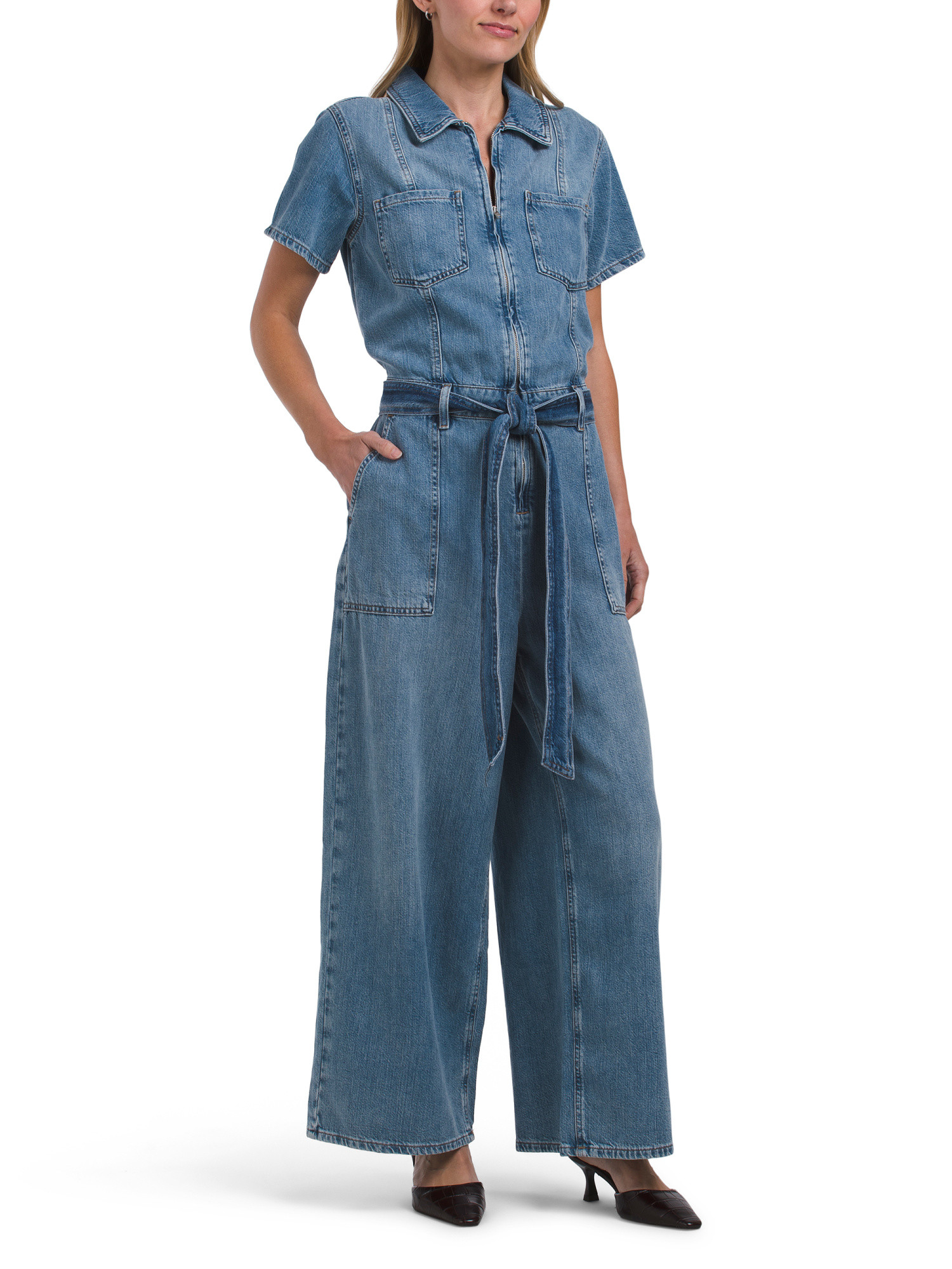 Fit For Success Lite Linen Blend Denim Jumpsuit | TJ Maxx