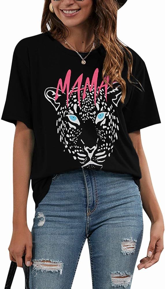 BMJL Women's Graphic Tees Mama Shirts Short Sleeve Leopard Summer Tops Cute Casual Blouse | Amazon (US)