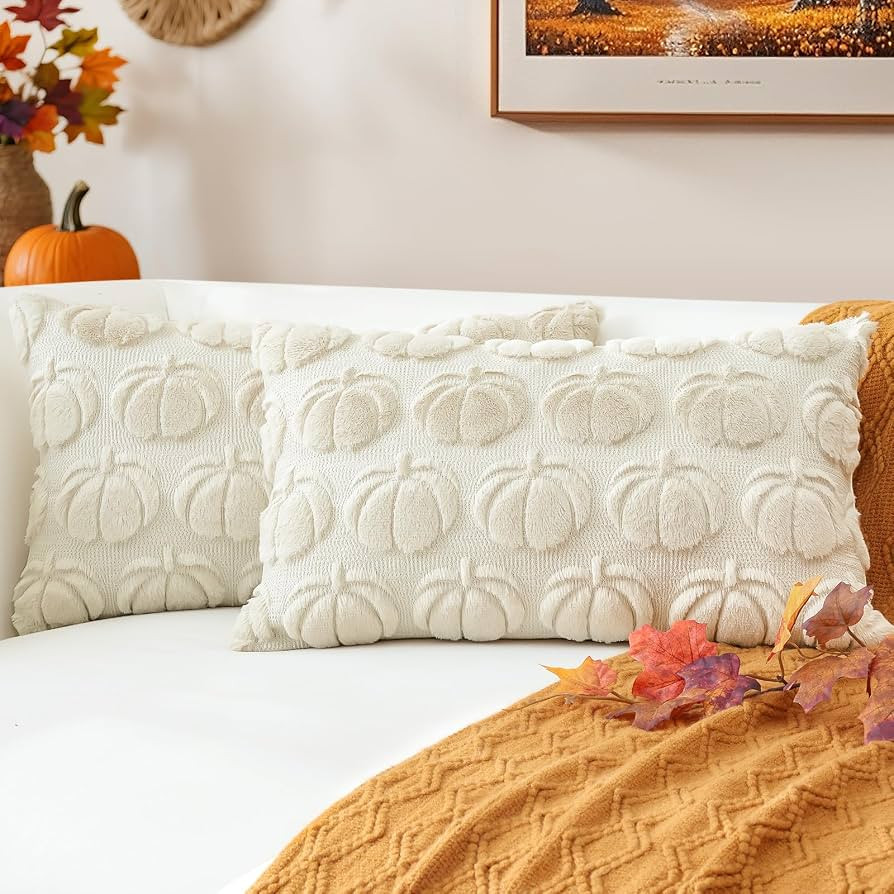 JOTOM Set of 2 Pumpkin Cushion Covers, Plush Short Wool Decorative Cushion Covers, Autumn Boho Cu... | Amazon (DE)