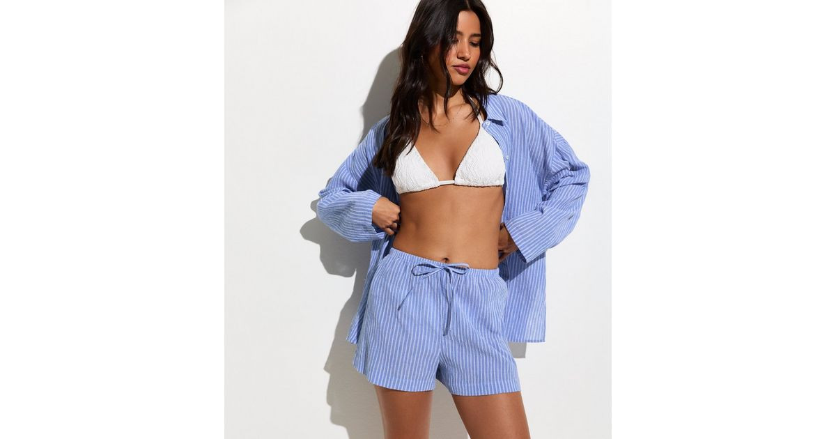 Blue Striped Drawstring Waist Beach Shorts | New Look | New Look (UK)
