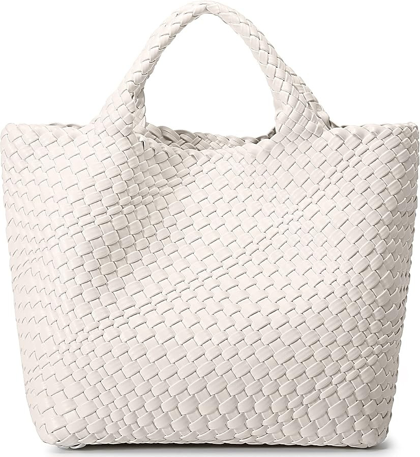 Woven Bag for Women, Vegan Leather Tote Bag Large Summer Beach Travel Handbag and Purse Retro Han... | Amazon (US)