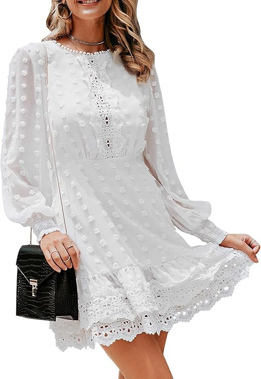 Miessial Women's Summer V Neck Chiffon Ruffle Mini Dress Elegant Tie Waist Short Sundress | Amazon (US)