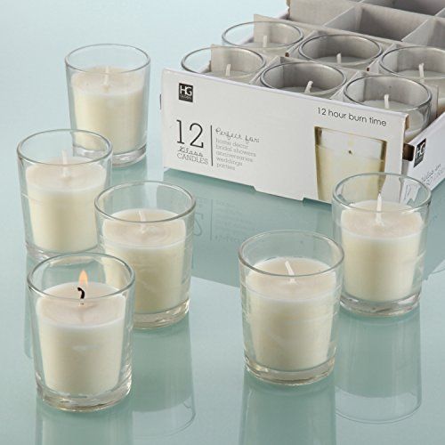 Hosley Set of 12 Unscented Clear Glass Wax Filled Votive Candles, 12 Hour Burn Time. Glass Votive &  | Amazon (US)