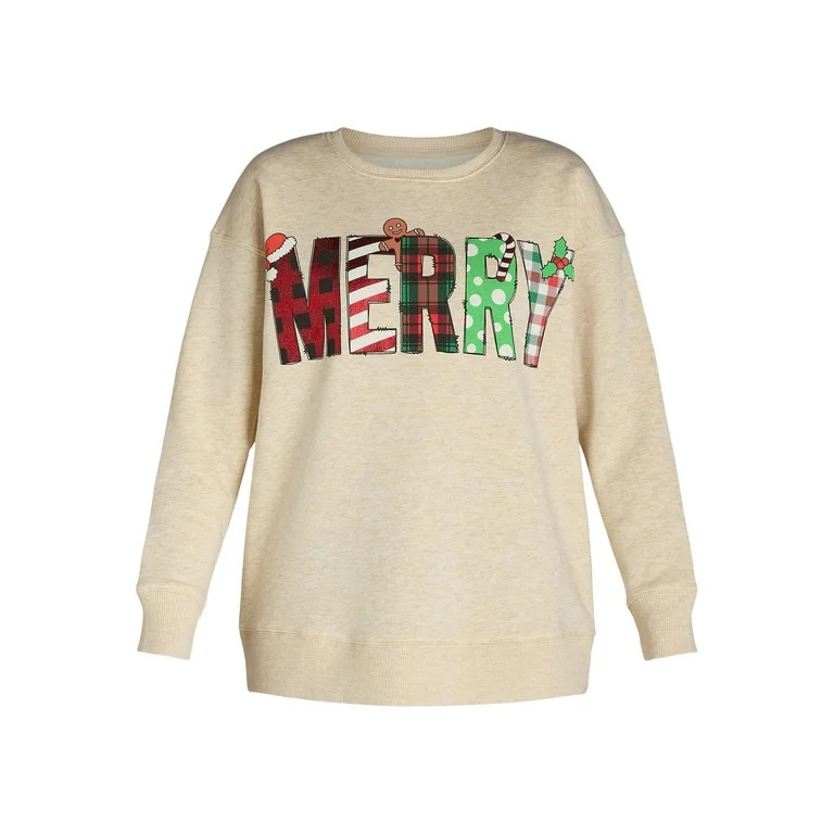 Women's and Women's Plus Christmas Merry Graphic Sweatshirt Pullover from Holiday Time, Sizes S-X... | Walmart (US)