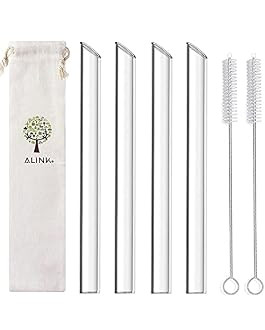 ALINK Reusable Glass Boba Straws, 14mm Extra Wide Clear Smoothie Straws for Bubble Tea, Pack of 4 with 1 Case and 2 Brush | Amazon (US)