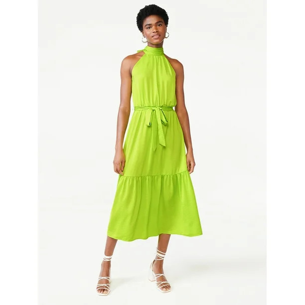Scoop Women's Satin Halter Midi Dress | Walmart (US)
