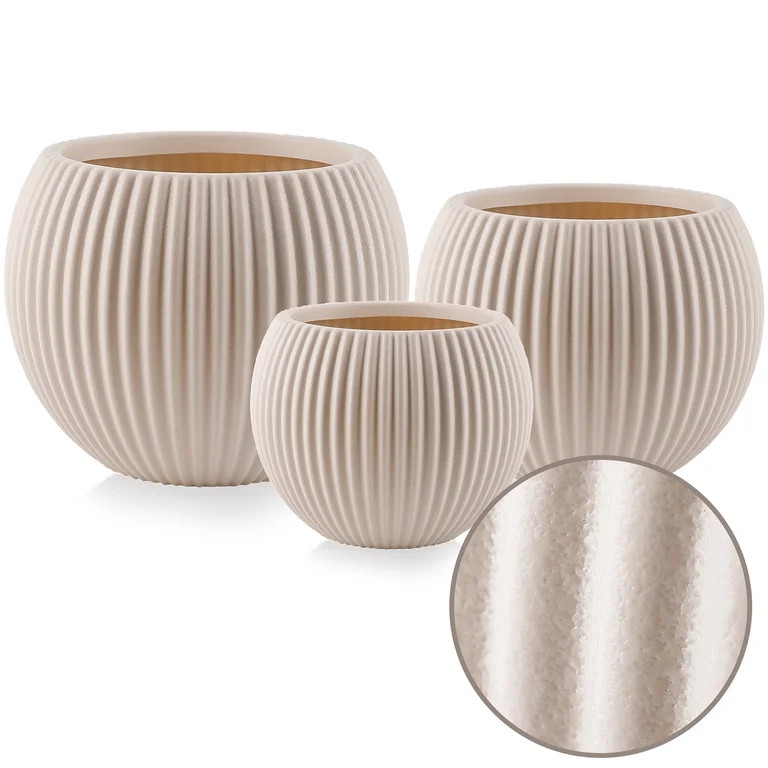 FOUKUS Large Concrete-Like Planter Set: 3-Piece Round Belly Round Lightweight Planters for Indoor... | Walmart (US)