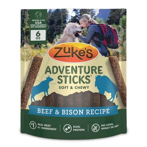 +3View allHero image 0 of Zukes Adventure Sticks Beef and Bison Flavor Natural Treats for Dogs, 6... | Walmart (US)