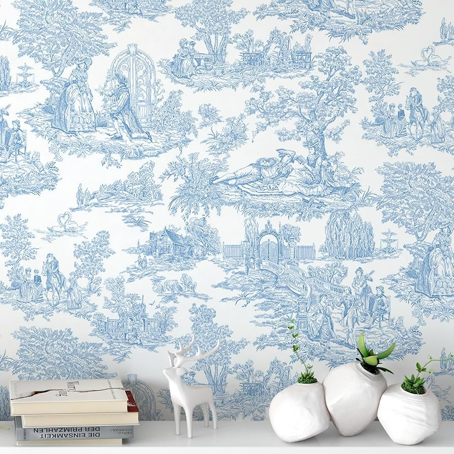 Peel and Stick Wallpaper for Home Decoration Kitchen Vintage Blue Manor Wallpaper Removable Vinyl... | Amazon (US)