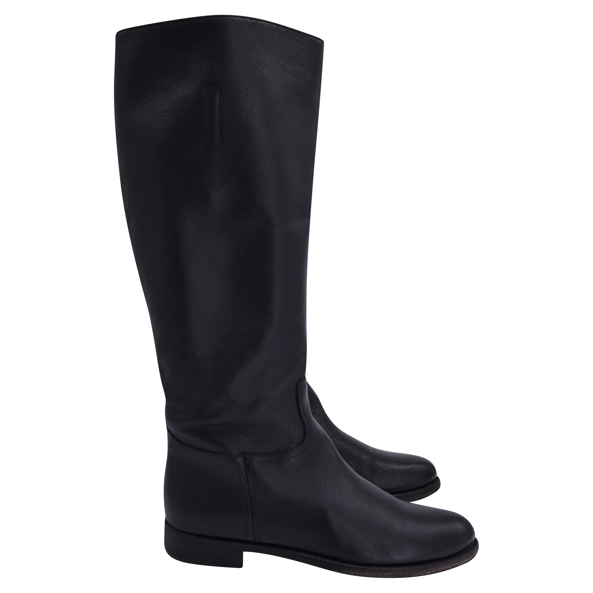 Prada Riding Boots in Black Leather | Shop Simon