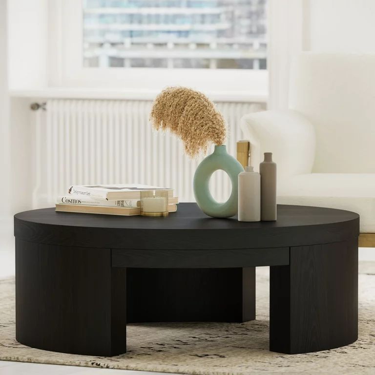 Beautiful Mod Round Coffee Table by Drew Barrymore, Black Wood Finish | Walmart (US)