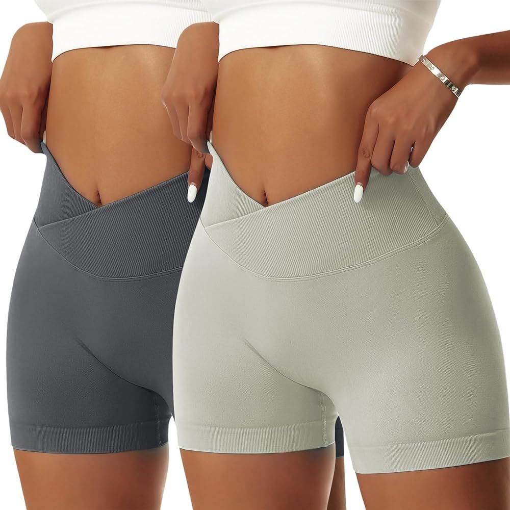 Vertvie Women's Workout Gym Shorts Booty V Cross Spandex Yoga Biker Shorts Scrunch Butt High Wais... | Amazon (US)