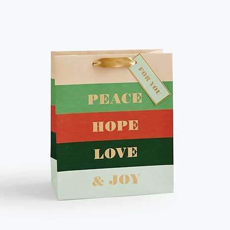 RIFLE PAPER CO. Peace & Joy Medium Gift Bag Bundle With Uncoated Paper, Gold Foil, Cotton Ribbon,... | Amazon (US)