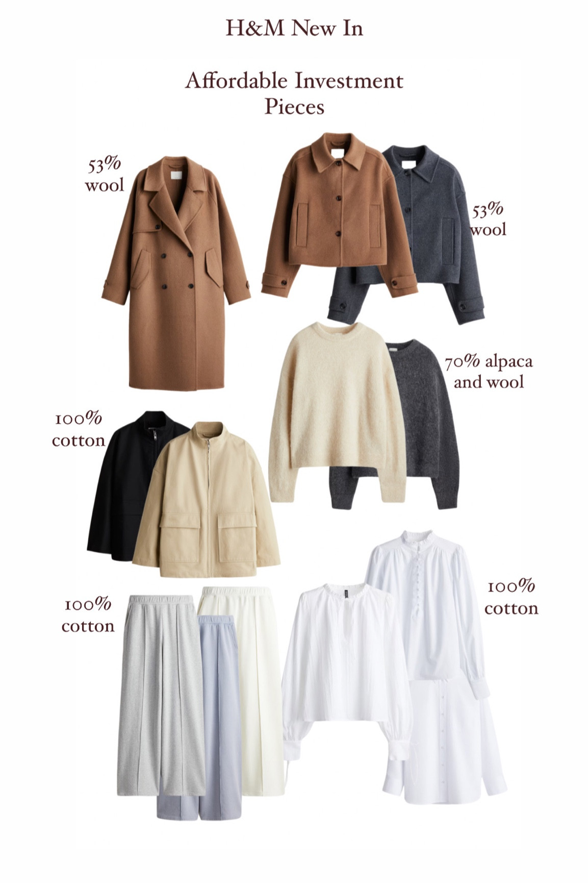 H&m, new in, cotton jacket, wool coat, alpaca jumper, cotton joggers, straight leg joggers, wool jumper, cream wool jumper, grey wool jumper, tan wool coat, tan wool short coat, short jacket, grey wool short coat, white cotton shirt, white cotton blouse, 

#LTKfindsunder50 #LTKSeasonal #LTKstyletip