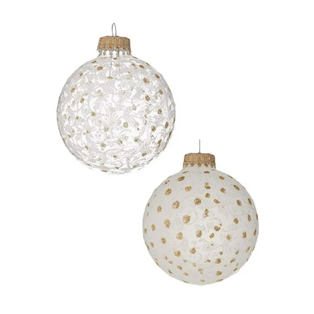 Frost with Gold Round Glass Christmas Ornaments, 2.63 in, 4 Count, by Holiday Time | Walmart (US)
